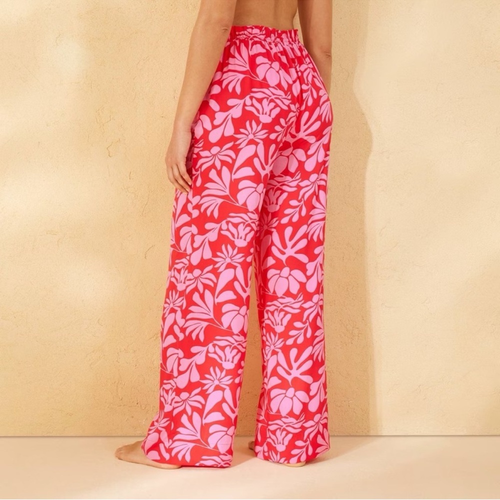 SHADE & SHORE NWT ruffle wait cover up pants -red/pink -small - Picture 2 of 9